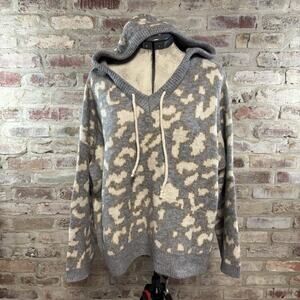 Pol Grey Hooded V Neck Oversized Sweater Medium